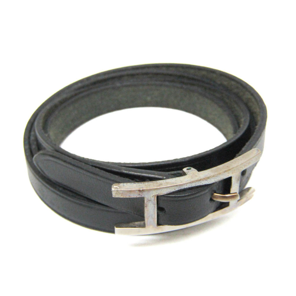 HERMES Silver Leather Bracelet